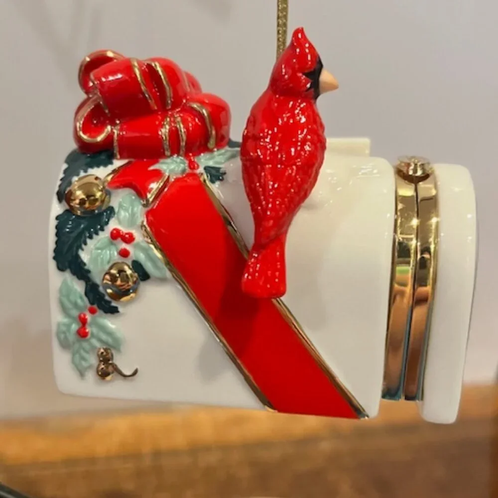 Lenox Yuletide Greetings Mailbox Cardinal Ornament NWT